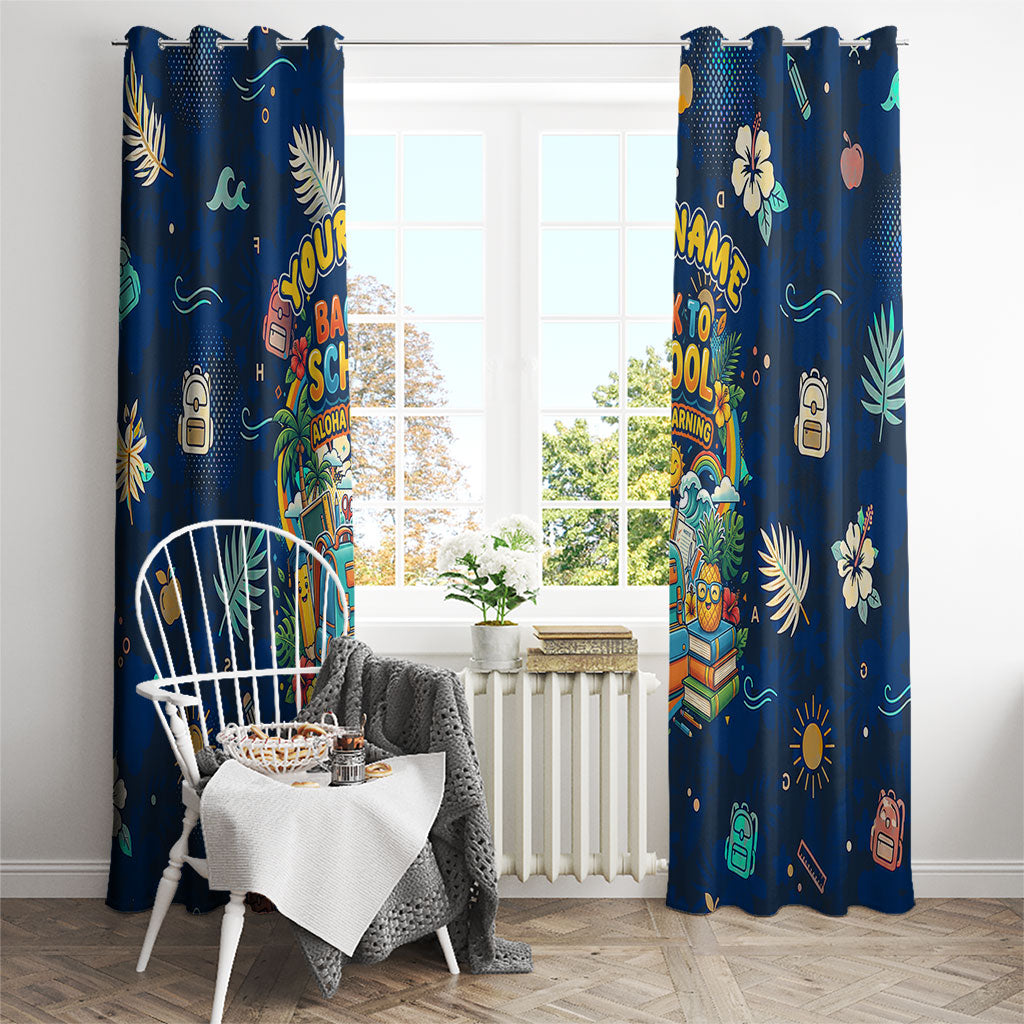 Personalized Hawaii Back To School Aloha Learning Window Curtain Retro Rainbow open Notebook with Pineapple and Hibiscus Flowers TS04 - Polynesian Pride