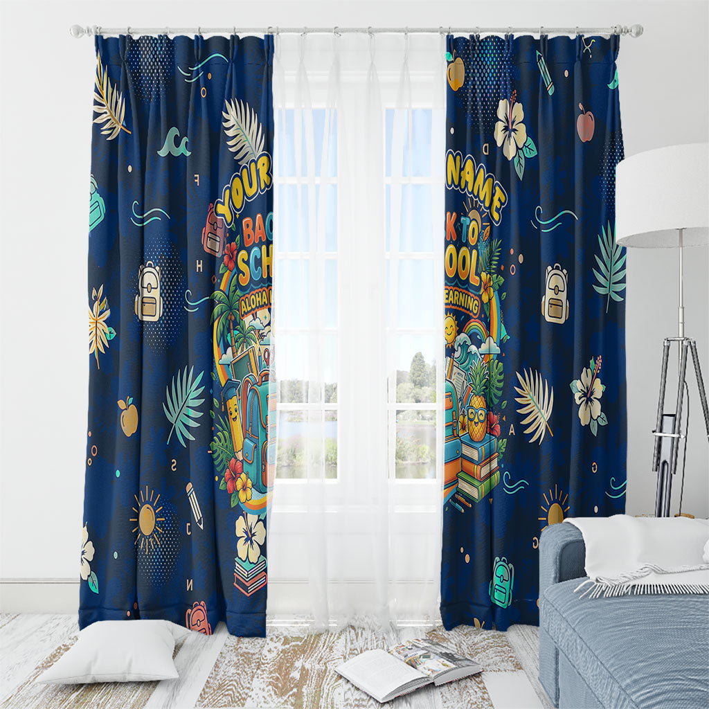 Personalized Hawaii Back To School Aloha Learning Window Curtain Retro Rainbow open Notebook with Pineapple and Hibiscus Flowers TS04 - Polynesian Pride