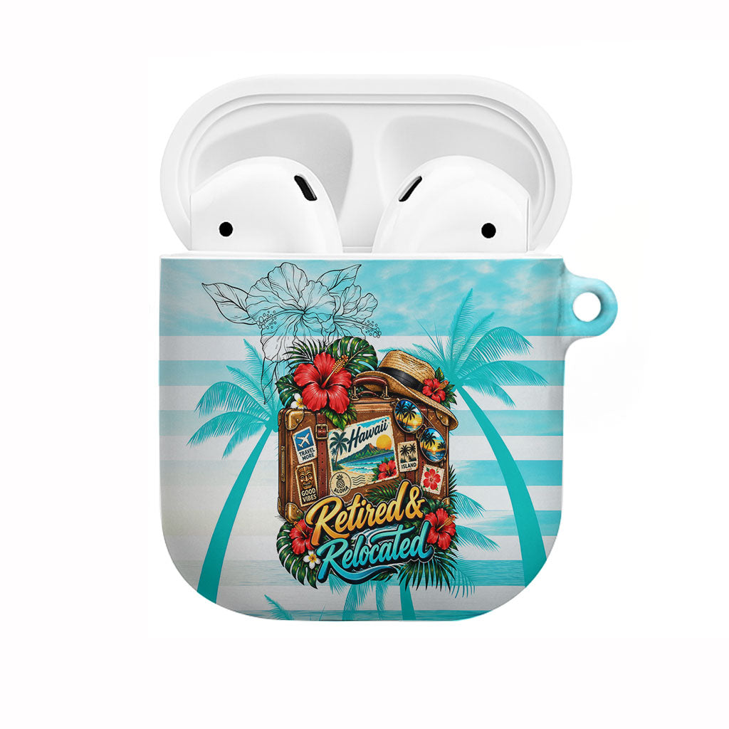 Out Of Office Retired Relocated AirPods Case Tropical Island Hawaiian Beach Sunset Sunglasses Suitcase TS04 Blue White - Polynesian Pride