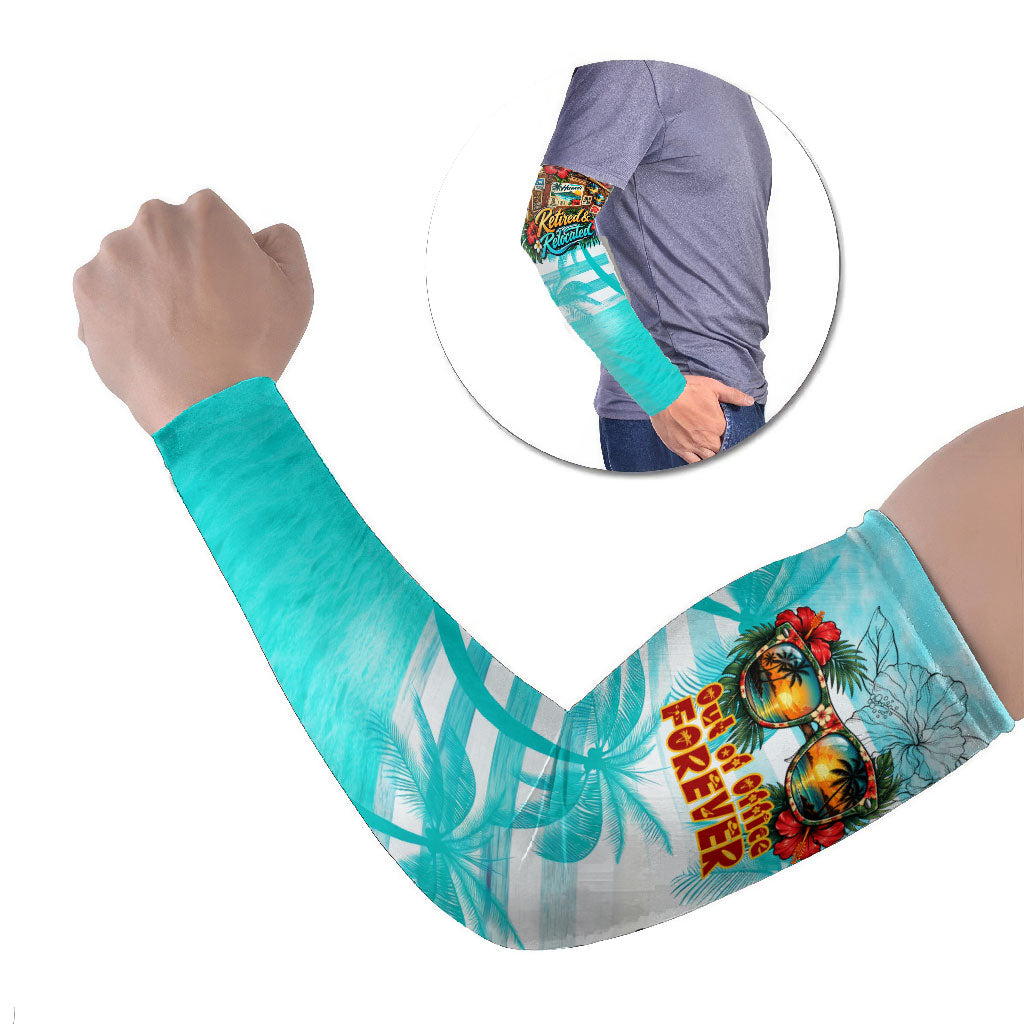 Out Of Office Retired Relocated Arm Sleeves Tropical Island Hawaiian Beach Sunset Sunglasses Suitcase TS04 Set of 2 Blue White - Polynesian Pride