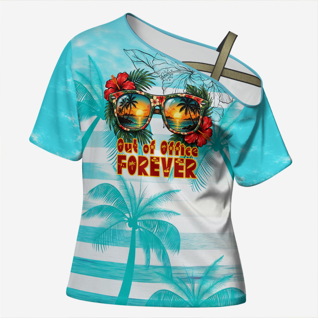 Out Of Office Retired Relocated Cross Shoulder Shirt Tropical Island Hawaiian Beach Sunset Sunglasses Suitcase TS04 Female Blue White - Polynesian Pride