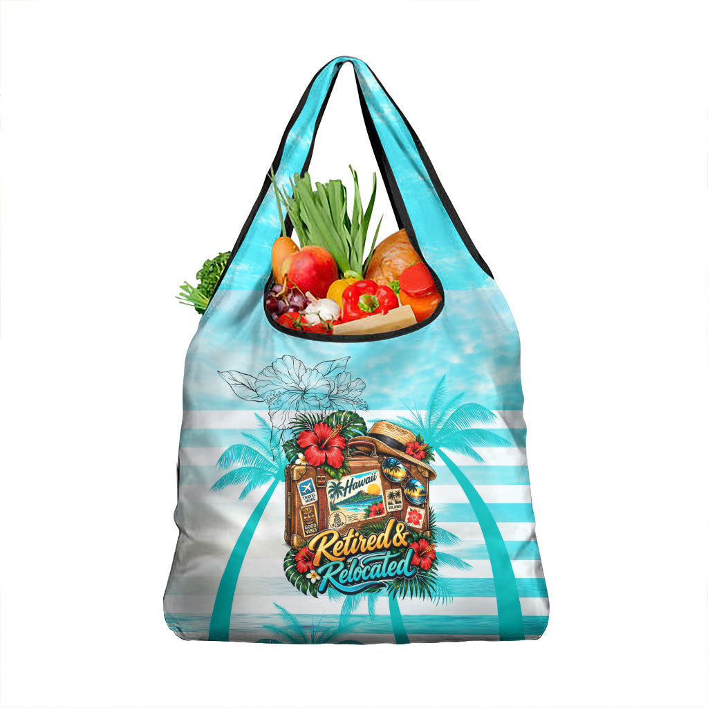 Out Of Office Retired Relocated Grocery Bag Tropical Island Hawaiian Beach Sunset Sunglasses Suitcase TS04 1-pack One Size Blue White - Polynesian Pride