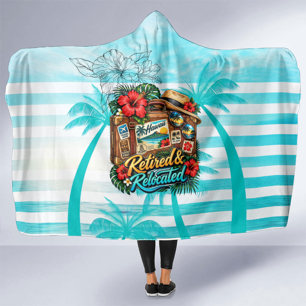 Out Of Office Retired Relocated Hooded Blanket Tropical Island Hawaiian Beach Sunset Sunglasses Suitcase TS04 One Size Blue White - Polynesian Pride
