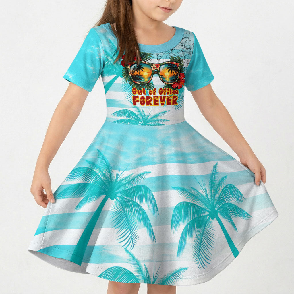 Out Of Office Retired Relocated Kid Short Sleeve Dress Tropical Island Hawaiian Beach Sunset Sunglasses Suitcase TS04 KID Blue White - Polynesian Pride
