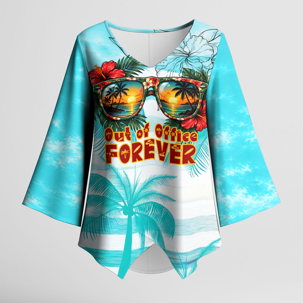 Out Of Office Retired Relocated Kimono Sleeve Blouse Tropical Island Hawaiian Beach Sunset Sunglasses Suitcase TS04 Female Blue White - Polynesian Pride
