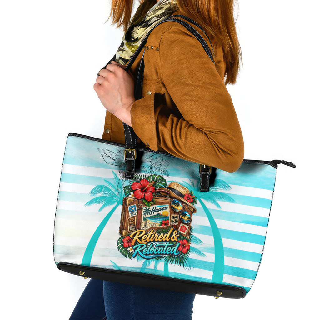 Out Of Office Retired Relocated Leather Tote Bag Tropical Island Hawaiian Beach Sunset Sunglasses Suitcase TS04 Blue White - Polynesian Pride