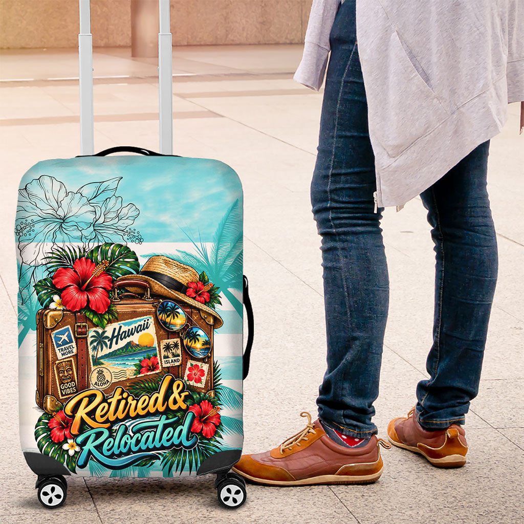 Out Of Office Retired Relocated Luggage Cover Tropical Island Hawaiian Beach Sunset Sunglasses Suitcase TS04 Blue White - Polynesian Pride