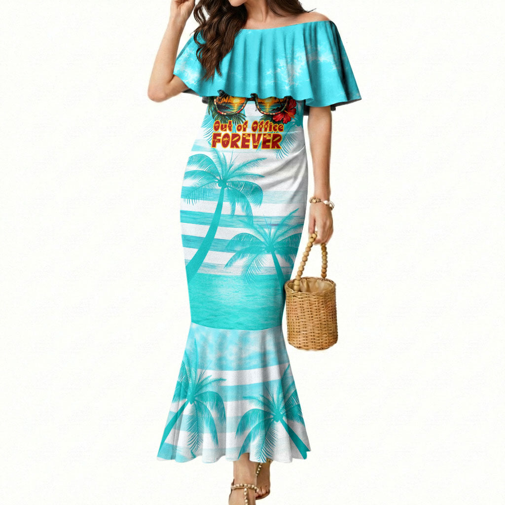 Out Of Office Retired Relocated Mermaid Dress Tropical Island Hawaiian Beach Sunset Sunglasses Suitcase TS04 Women Blue White - Polynesian Pride