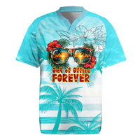 Out Of Office Retired Relocated Rugby Jersey Tropical Island Hawaiian Beach Sunset Sunglasses Suitcase TS04 Blue White - Polynesian Pride
