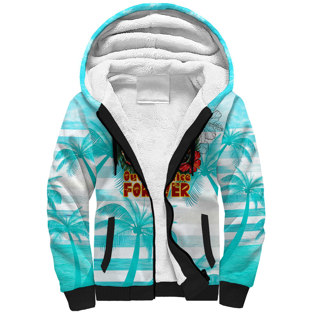 Out Of Office Retired Relocated Sherpa Hoodie Tropical Island Hawaiian Beach Sunset Sunglasses Suitcase TS04 Unisex Blue White - Polynesian Pride