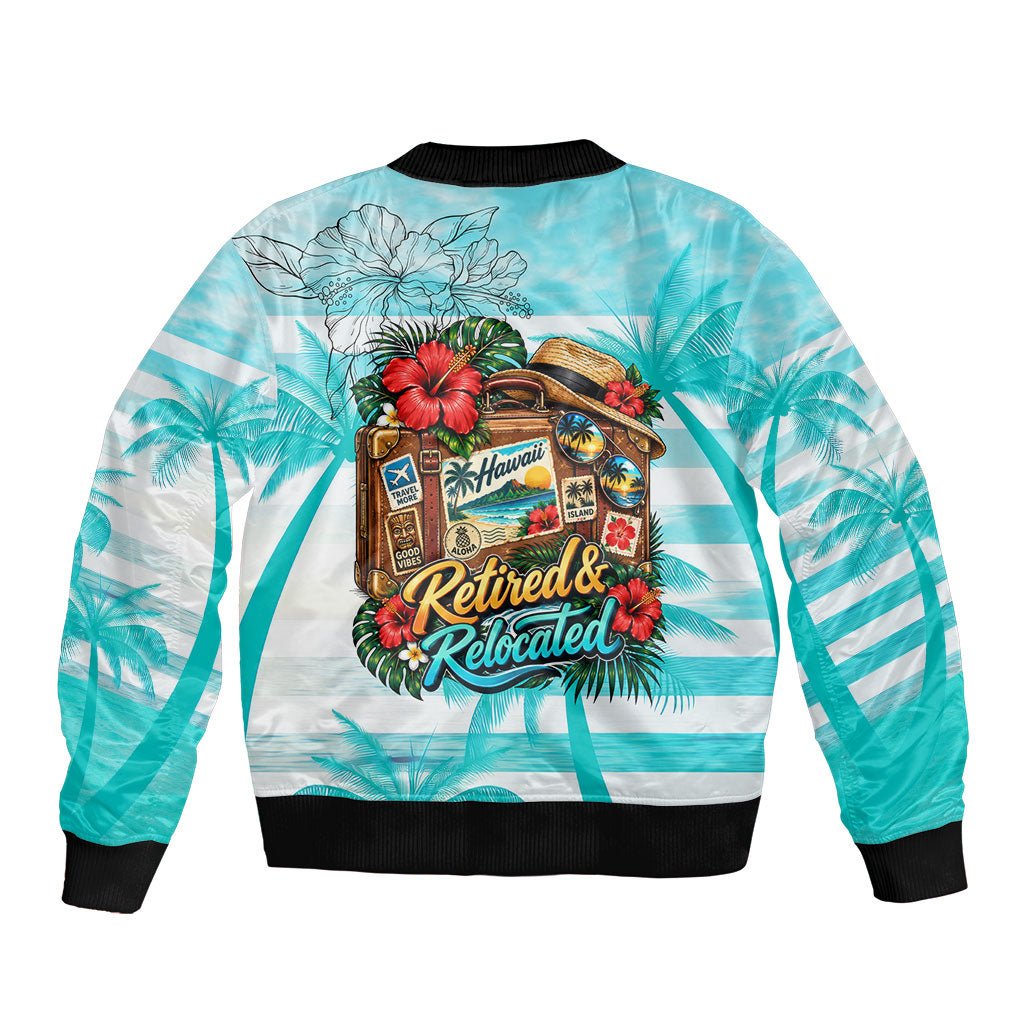 Out Of Office Retired Relocated Sleeve Zip Bomber Jacket Tropical Island Hawaiian Beach Sunset Sunglasses Suitcase TS04 - Polynesian Pride