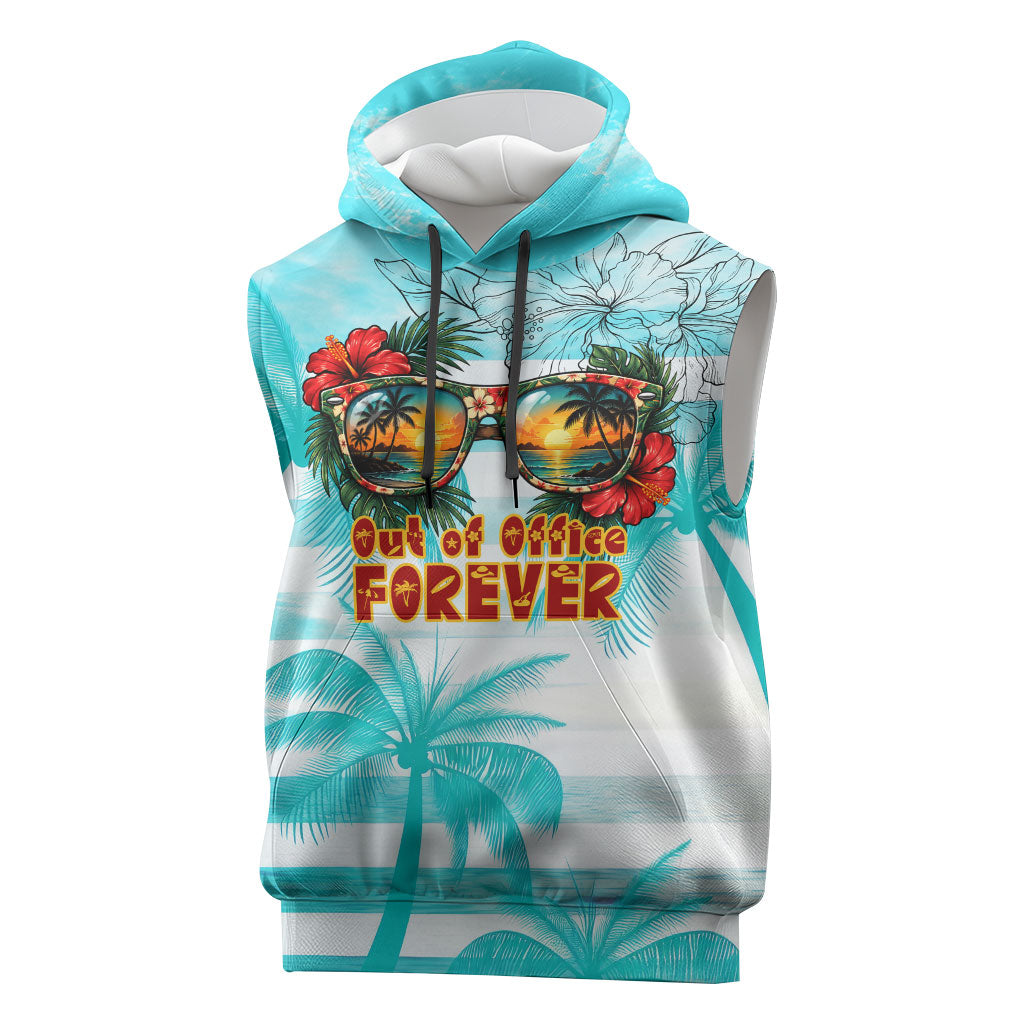 Out Of Office Retired Relocated Sleeveless Hoodie Tropical Island Hawaiian Beach Sunset Sunglasses Suitcase TS04 Blue White - Polynesian Pride