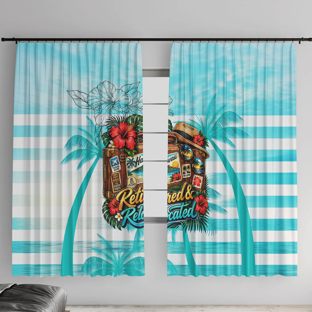 Out Of Office Retired Relocated Window Curtain Tropical Island Hawaiian Beach Sunset Sunglasses Suitcase TS04 With Hooks Blue White - Polynesian Pride