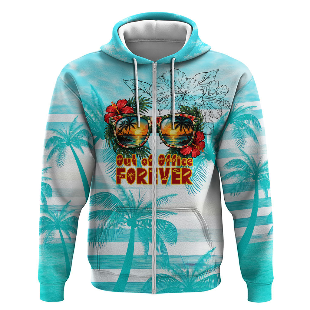 Out Of Office Retired Relocated Zip Hoodie Tropical Island Hawaiian Beach Sunset Sunglasses Suitcase TS04 Zip Hoodie Blue White - Polynesian Pride