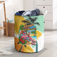 Hawaii Retirement Vacation Laundry Basket Tropical Sunset Beach Pink Flamingo Surfboard Palm Tree TS04 Yellow Green - Polynesian Pride