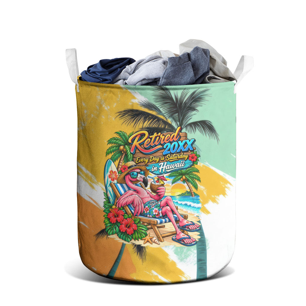 Hawaii Retirement Vacation Laundry Basket Tropical Sunset Beach Pink Flamingo Surfboard Palm Tree TS04 - Polynesian Pride