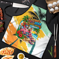 Hawaii Retirement Vacation Apron Tropical Sunset Beach Pink Flamingo Surfboard Palm Tree TS04 Yellow Green - Polynesian Pride