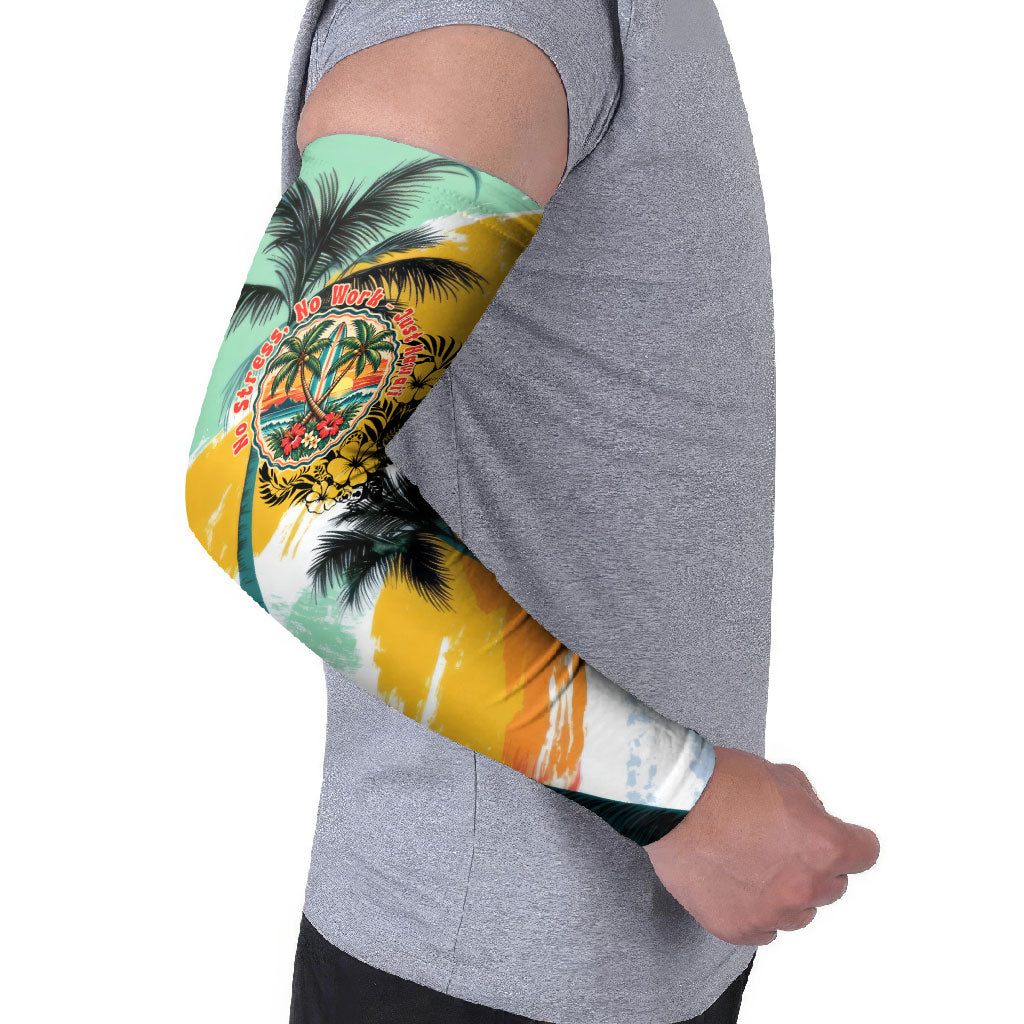 Hawaii Retirement Vacation Arm Sleeves Tropical Sunset Beach Pink Flamingo Surfboard Palm Tree TS04 - Polynesian Pride
