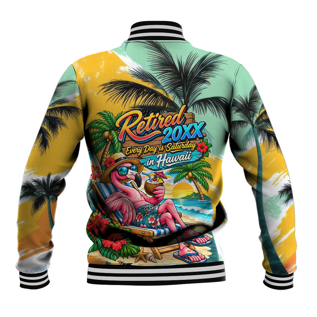 Hawaii Retirement Vacation Baseball Jacket Tropical Sunset Beach Pink Flamingo Surfboard Palm Tree TS04 - Polynesian Pride