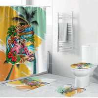 Hawaii Retirement Vacation Bathroom Set Tropical Sunset Beach Pink Flamingo Surfboard Palm Tree TS04 Bathroom Set (4 pcs) Yellow Green - Polynesian Pride