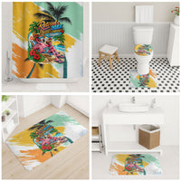 Hawaii Retirement Vacation Bathroom Set Tropical Sunset Beach Pink Flamingo Surfboard Palm Tree TS04 - Polynesian Pride