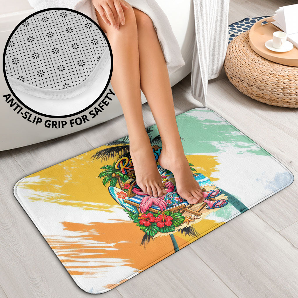 Hawaii Retirement Vacation Bathroom Set Tropical Sunset Beach Pink Flamingo Surfboard Palm Tree TS04 - Polynesian Pride