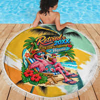 Hawaii Retirement Vacation Beach Blanket Tropical Sunset Beach Pink Flamingo Surfboard Palm Tree TS04 - Polynesian Pride