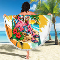 Hawaii Retirement Vacation Beach Blanket Tropical Sunset Beach Pink Flamingo Surfboard Palm Tree TS04 - Polynesian Pride