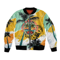 Hawaii Retirement Vacation Bomber Jacket Tropical Sunset Beach Pink Flamingo Surfboard Palm Tree TS04 Unisex Yellow Green - Polynesian Pride