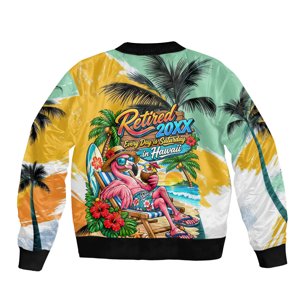 Hawaii Retirement Vacation Bomber Jacket Tropical Sunset Beach Pink Flamingo Surfboard Palm Tree TS04 - Polynesian Pride