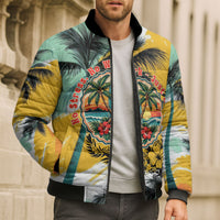 Hawaii Retirement Vacation Bomber Puffer Jacket Tropical Sunset Beach Pink Flamingo Surfboard Palm Tree TS04 - Polynesian Pride