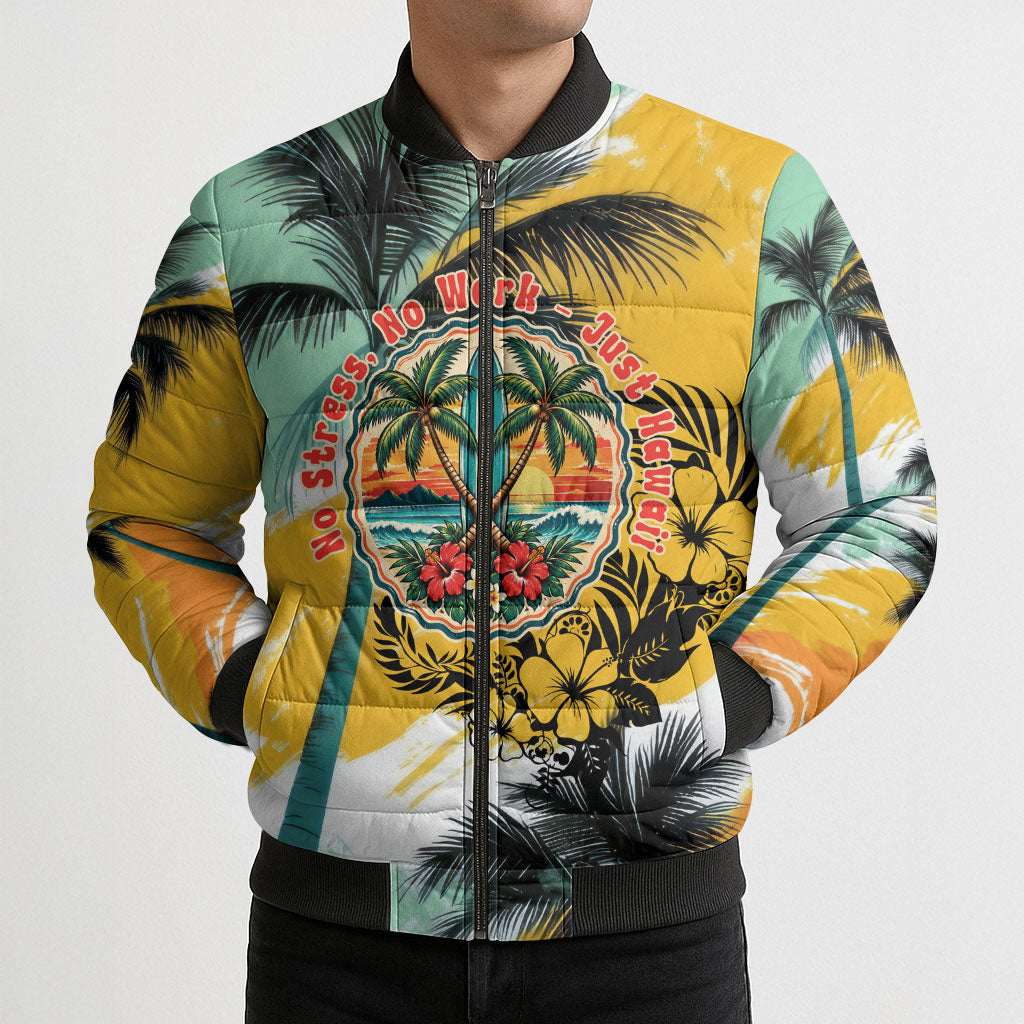 Hawaii Retirement Vacation Bomber Puffer Jacket Tropical Sunset Beach Pink Flamingo Surfboard Palm Tree TS04 - Polynesian Pride