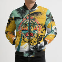 Hawaii Retirement Vacation Bomber Puffer Jacket Tropical Sunset Beach Pink Flamingo Surfboard Palm Tree TS04 - Polynesian Pride