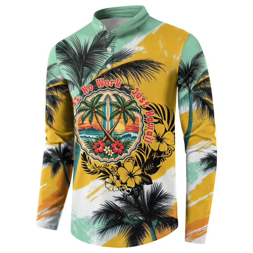 Hawaii Retirement Vacation Button Sweatshirt Tropical Sunset Beach Pink Flamingo Surfboard Palm Tree TS04 - Polynesian Pride