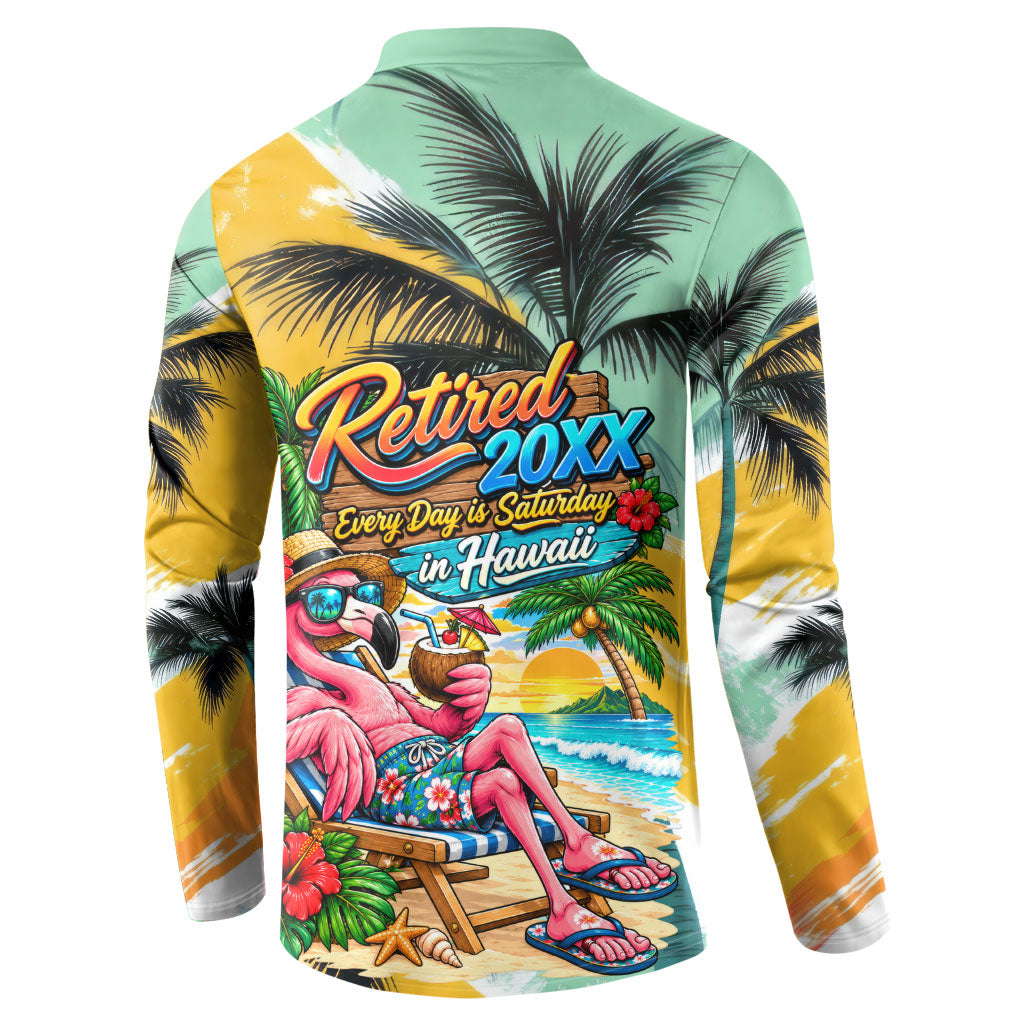 Hawaii Retirement Vacation Button Sweatshirt Tropical Sunset Beach Pink Flamingo Surfboard Palm Tree TS04 - Polynesian Pride