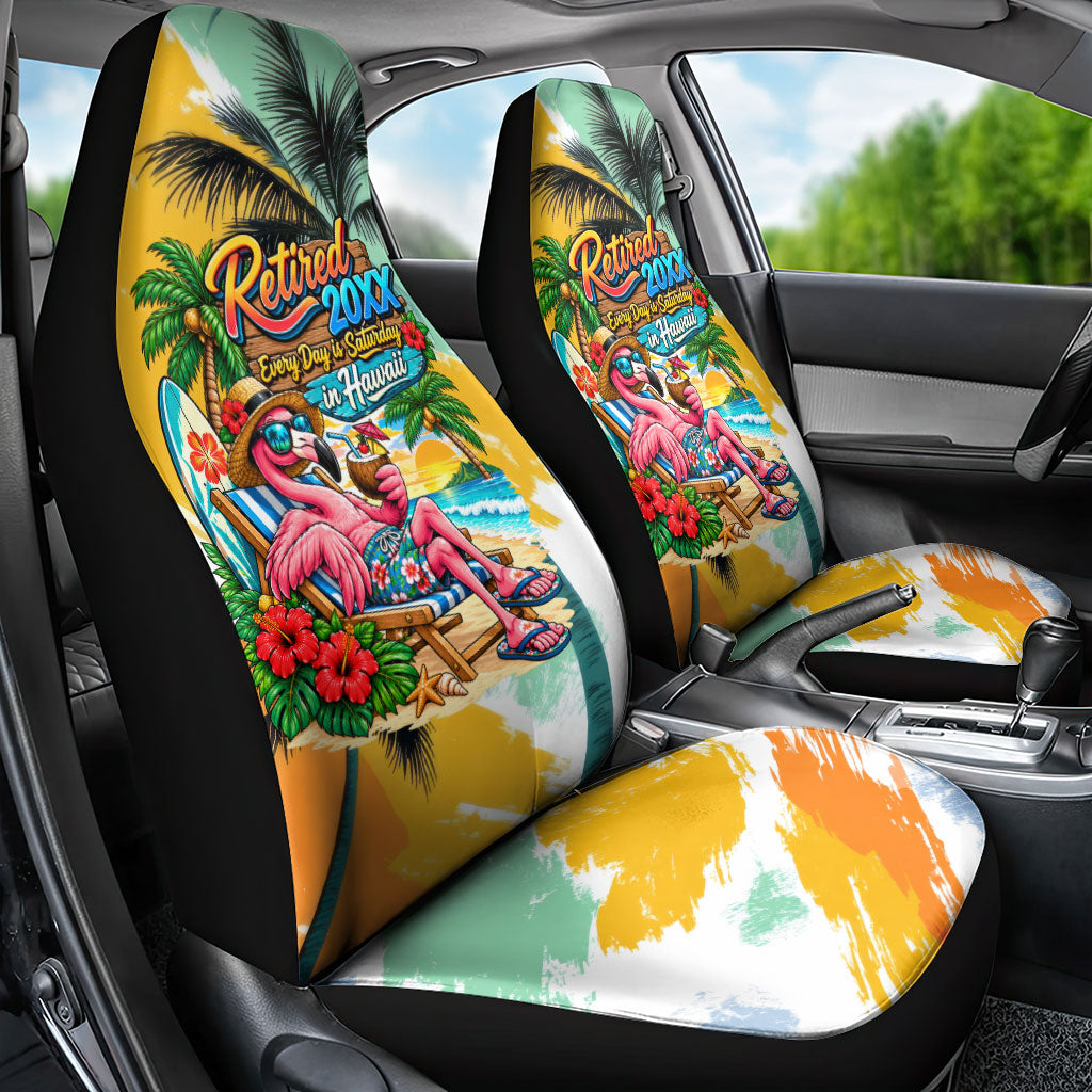 Hawaii Retirement Vacation Car Seat Cover Tropical Sunset Beach Pink Flamingo Surfboard Palm Tree TS04 - Polynesian Pride
