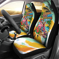 Hawaii Retirement Vacation Car Seat Cover Tropical Sunset Beach Pink Flamingo Surfboard Palm Tree TS04 - Polynesian Pride