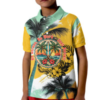 Hawaii Retirement Vacation Kid Polo Shirt Tropical Sunset Beach Pink Flamingo Surfboard Palm Tree TS04 Kid Yellow Green - Polynesian Pride