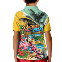 Hawaii Retirement Vacation Kid Polo Shirt Tropical Sunset Beach Pink Flamingo Surfboard Palm Tree TS04 - Polynesian Pride