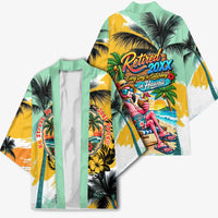 Hawaii Retirement Vacation Kimono Tropical Sunset Beach Pink Flamingo Surfboard Palm Tree TS04 - Polynesian Pride