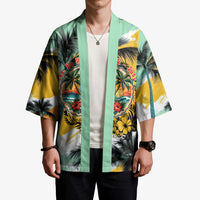 Hawaii Retirement Vacation Kimono Tropical Sunset Beach Pink Flamingo Surfboard Palm Tree TS04 - Polynesian Pride