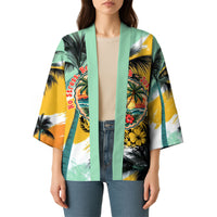 Hawaii Retirement Vacation Kimono Tropical Sunset Beach Pink Flamingo Surfboard Palm Tree TS04 - Polynesian Pride