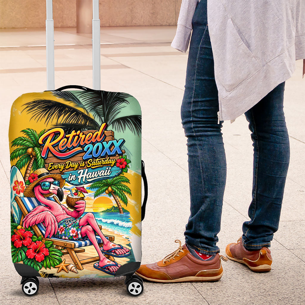Hawaii Retirement Vacation Luggage Cover Tropical Sunset Beach Pink Flamingo Surfboard Palm Tree TS04 Yellow Green - Polynesian Pride