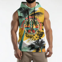 Hawaii Retirement Vacation Sleeveless Hoodie Tropical Sunset Beach Pink Flamingo Surfboard Palm Tree TS04 - Polynesian Pride
