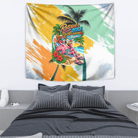 Hawaii Retirement Vacation Tapestry Tropical Sunset Beach Pink Flamingo Surfboard Palm Tree TS04 - Polynesian Pride