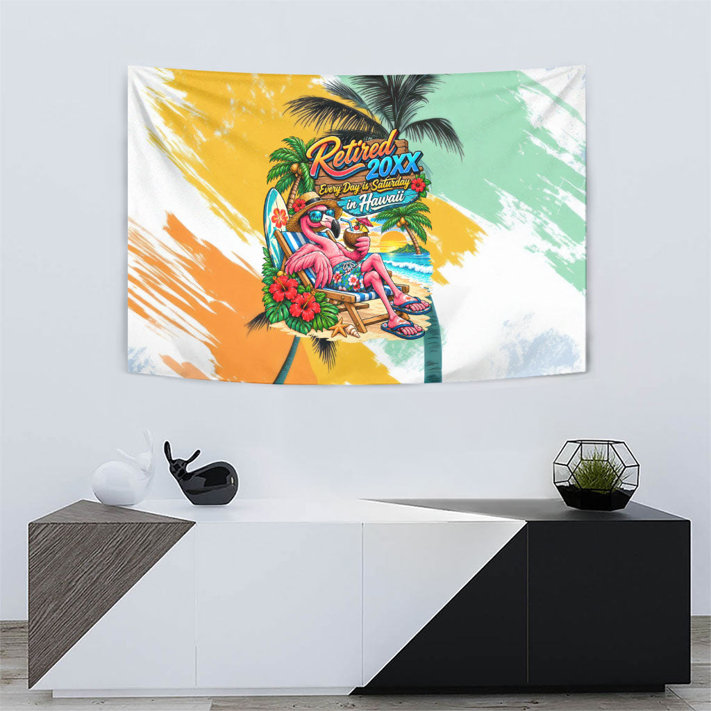 Hawaii Retirement Vacation Tapestry Tropical Sunset Beach Pink Flamingo Surfboard Palm Tree TS04 - Polynesian Pride