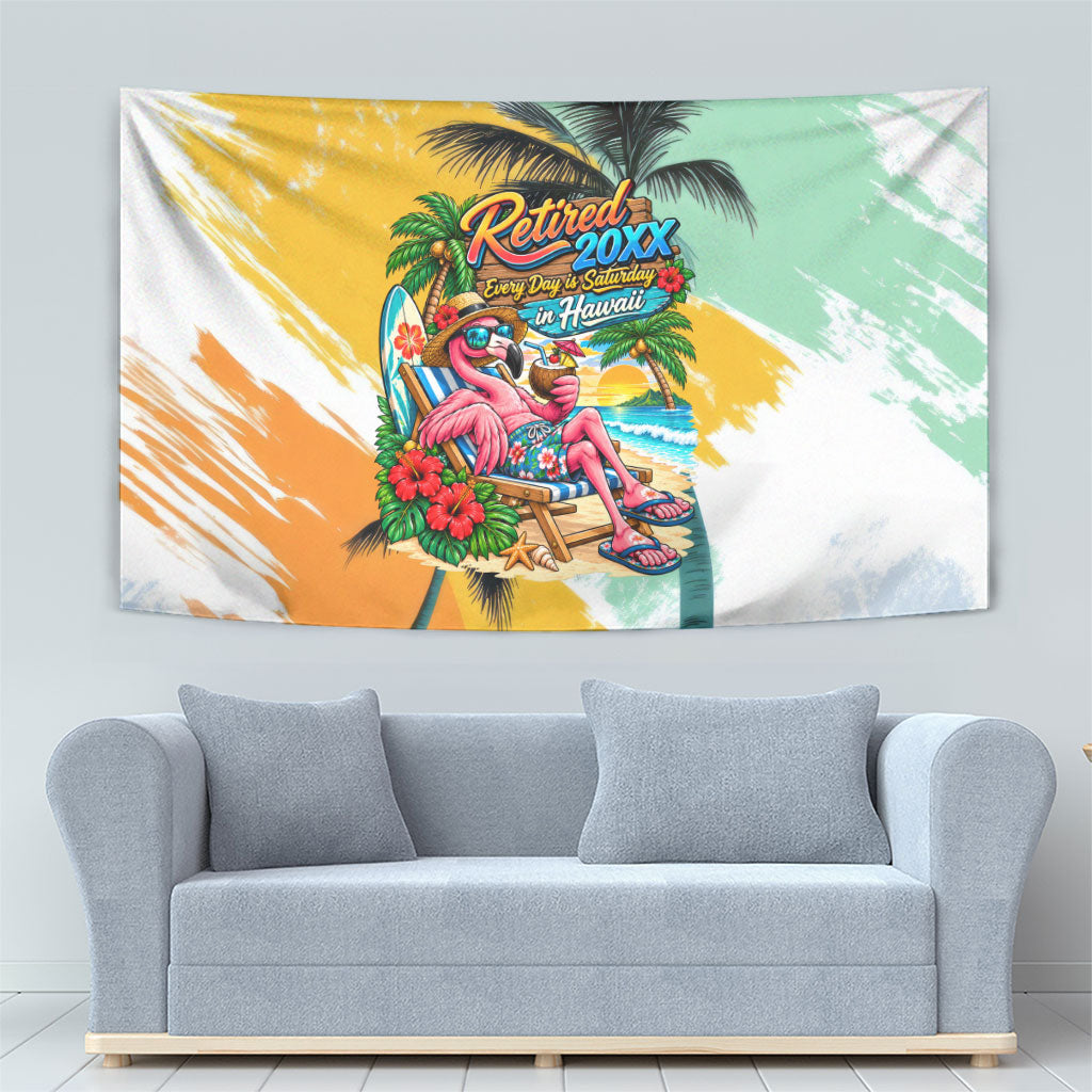 Hawaii Retirement Vacation Tapestry Tropical Sunset Beach Pink Flamingo Surfboard Palm Tree TS04 - Polynesian Pride
