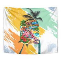 Hawaii Retirement Vacation Tapestry Tropical Sunset Beach Pink Flamingo Surfboard Palm Tree TS04 - Polynesian Pride