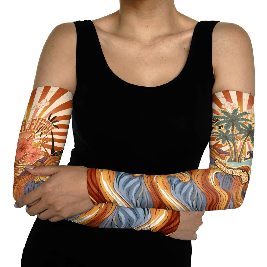 Aloha Nifty 50th Birthday Hawaii Arm Sleeves Vintage Retro Sunburst Tropical Palm Tree Surfboard Art TS04 - Polynesian Pride