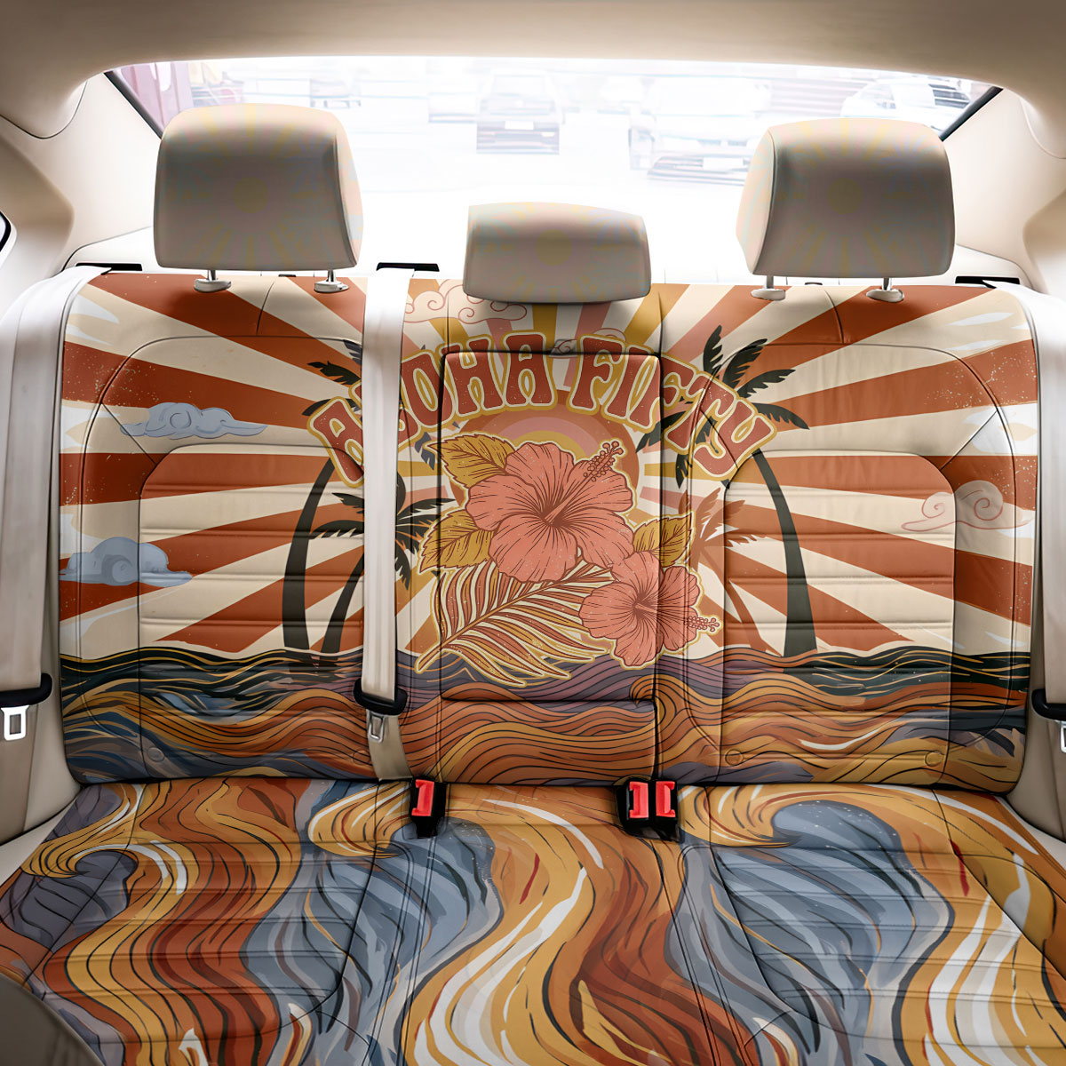 Aloha Nifty 50th Birthday Hawaii Back Car Seat Cover Vintage Retro Sunburst Tropical Palm Tree Surfboard Art TS04 - Polynesian Pride